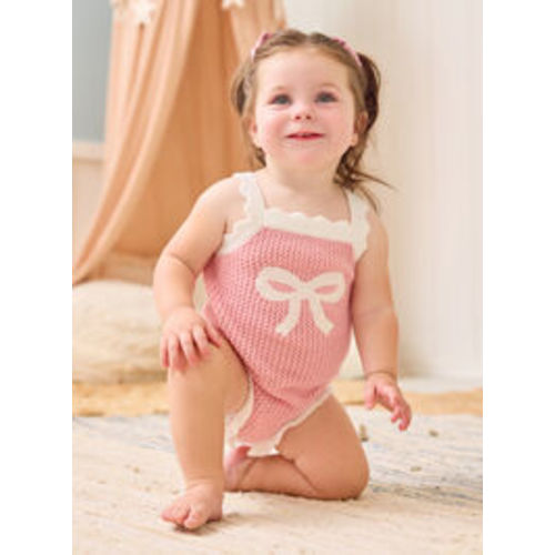 Paige Knit Bow Bodysuit in Pink & Ivory | Tullabee
