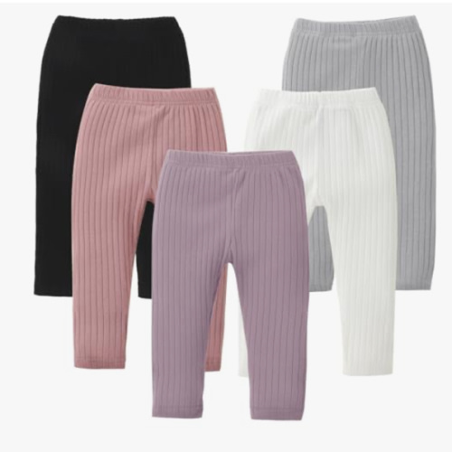 DREAM BUS 5 Pack Toddler Girl Pants Baby Girl Solid Ribbed Pants Toddler Girls Bottoms Leggings Newborn Cotton Jogger