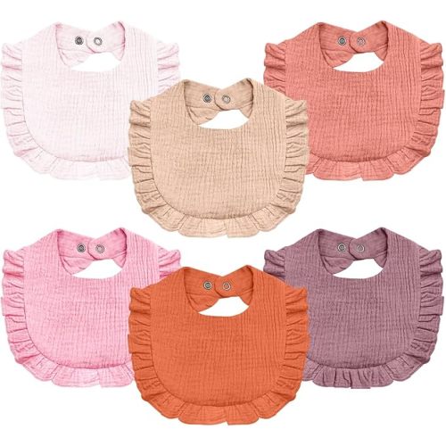 Baby Muslin Bibs,6 Pcs Drool Bandana Bibs for Baby Girl Drooling and Teething,Soft and Absorbent Cotton for Newborn