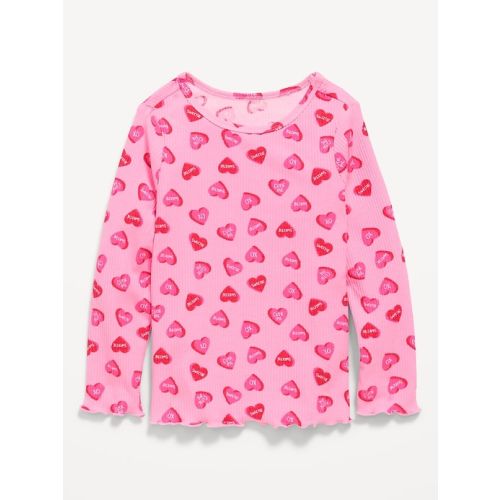 Printed Long-Sleeve Lettuce-Edge T-Shirt for Toddler Girls