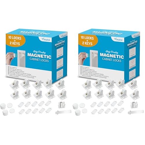 Vmaisi Adhesive Magnetic Locks for Cabinets & Drawers (10 Locks and 2 Keys) (Pack of 2)