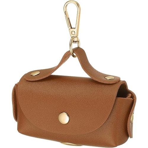 Dog Poop Bag Holder, Leather Pet Waste Bag Dispenser for Leashes Portable Reusable Easy Cleanup Pouch(1Pcs, Dark Yellow), Intended for Outdoor/Travel/Walking with Dog