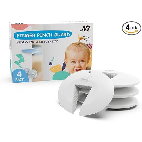Neobay Door Pinch Guard and Door Slam Stopper, Durable Silicone Door Finger Pinch Guard, Prevents Slamming on Even Heavy Doors, Non-Toxic & Pet Friendly, White,4 Packs