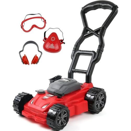 Kids Lawn Mower | Toddler Landscaping Gardening Tools and Equipment | Includes Mask Safety Goggles and Earmuffs