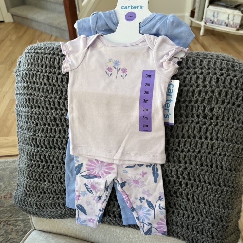 Carter’s- New! 3 Month Girls 4 Pc Set, Mix And Match Outfits, Very Cute!
