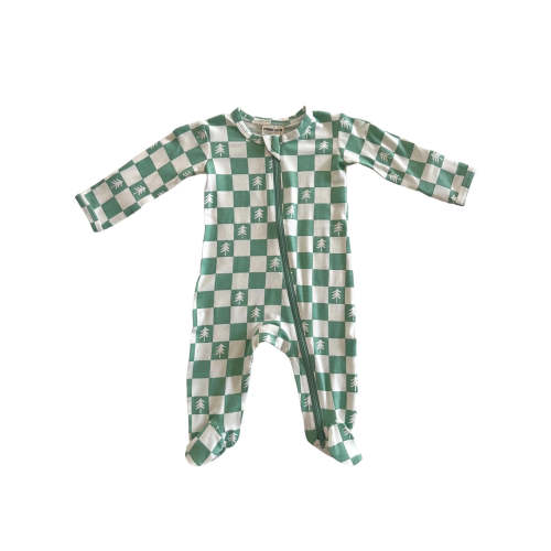 2-Way Zip Footie, Trees Checkerboard