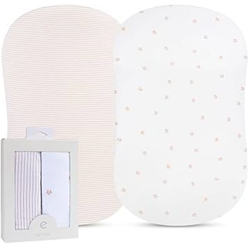 Ely’s & Co. Bassinet Sheets, Baby Girl Fitted Bassinet Mattress Sheet Set - 2 Pack, 100% Jersey Knit Cotton, fits Oval, Hourglass and Rectangle Bassinet Mattress, Pink Tulip, 32”x16”x3”