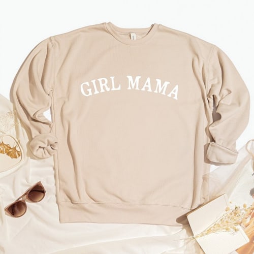Girl Mama Graphic Fleece Sweatshirt, Tan