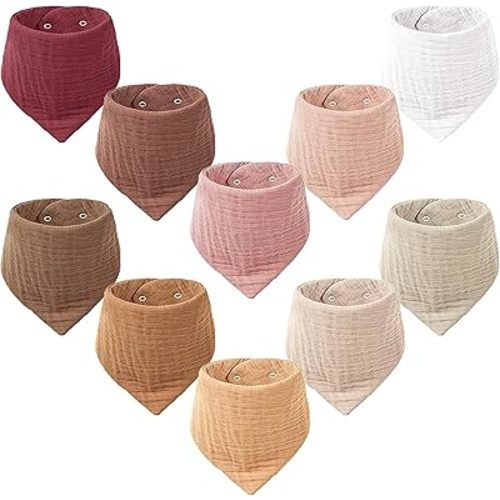 Konssy Muslin Baby Bibs 10 Pack Baby Bandana Drool Bibs 100% Cotton for Unisex Boys and Girls, Soft Absorbent Set for Teething and Drooling