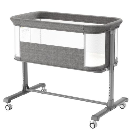 Kinder King Portable Baby Bassinet with Wheels, All-Mesh Bedside Sleeper, Newborn Crib with Removable Soft Mattress, Gray