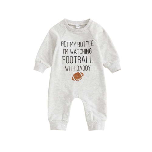 BemeyourBBs Boy Autumn Jumpsuit Long Sleeve Round Neck Letter Rugby Print Romper