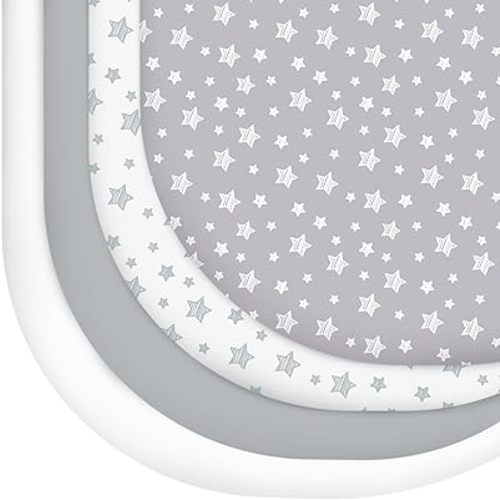 Bassinet Sheets Set 4 Pack for Baby Boy, Universal Fit for Oval, Hourglass and Rectangular Mattress, Grey Stars