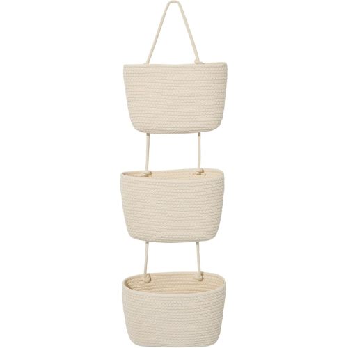 IMIKEYA 3-Tier Wall Hanging Basket Organizer Cotton Rope Over Door Storage Basket Woven for Stuffed Animal Storage for Home and Office Use