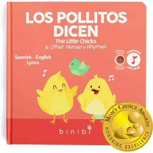Binibi Spanish Musical Book for Toddlers 1-3 Los Pollitos Dicen & Other Nursery Rhymes - Interactive Bilingual Nursery Rhyme Book for Babies & Toddlers- Sound Book- Spanish Learning Toy for Kids