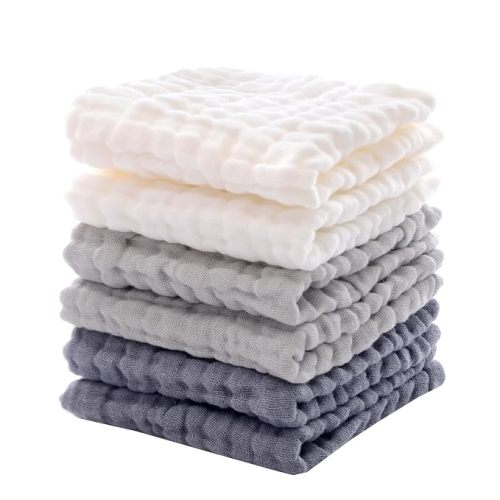 Baby Washcloths - Soft Face Cloths for Newborn, Absorbent Bath Face Towels, Baby Wipes, Burp Cloths or Face Towels, Baby Registry as Shower. Pack of 6-12x12 inches (Grey)