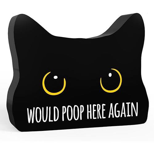 Would Poop Here Again Funny Bathroom Acrylic Decor Sign Black Cat Decor Cat Decor for Home Bathroom Cat Lover Gifts For Women Men