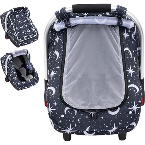 Baby Car Seat Cover, Breathable Infant Car Seat Canopy with UV Sun Protection and Peek-a-Boo Mesh Window, Universal Carseat Cover for Most Car Seats/Stroller