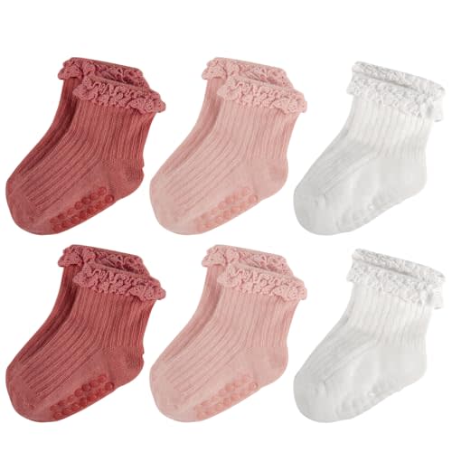 MKYSZLT Baby Girl Ruffle Socks Non Slip Grip Socks Toddler Girls Cute Cotton Frilly Ankle Grippy Sock Newborn Infant Kids