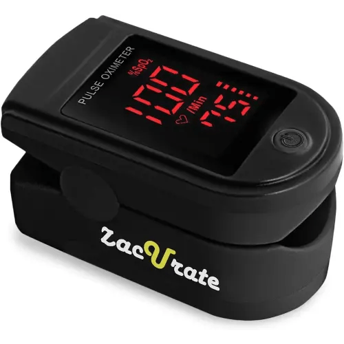 Zacurate Pro Series 500DL Fingertip Pulse Oximeter Blood Oxygen Saturation Monitor with Silicone Cover, Batteries and Lanyard (Royal Black)