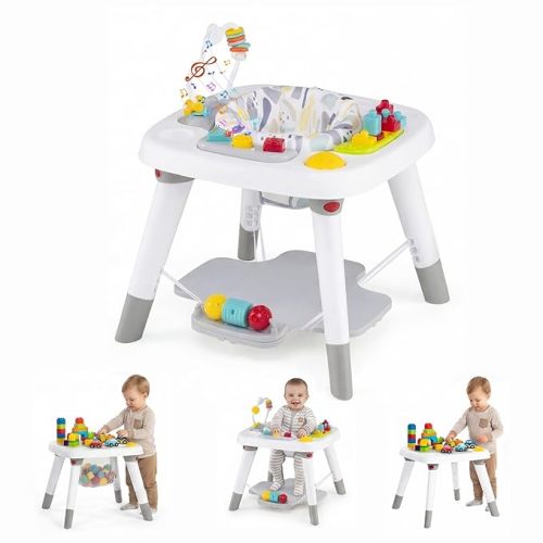 HONEY JOY Baby Bouncer Activity Center, 6-in-1 Infant Jumper & Standing Play Table w/ 360° Rotary Seat, 5 Toys, 3 Adjustable Heights, Music & Sounds, Activity Center for Babies(Blue)