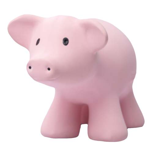Pig Organic Natural Rubber Rattle. Teether & Bath Toy