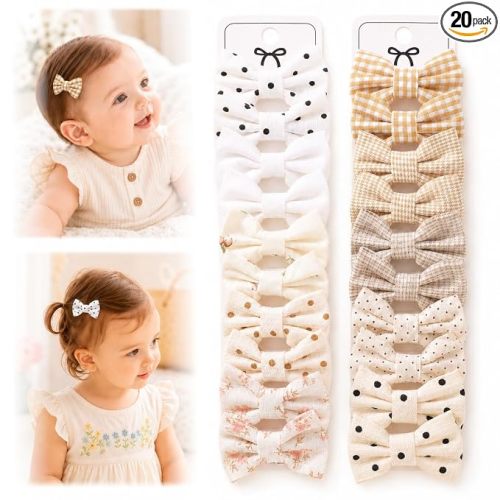 Baby Hair Clips Set, 20 Pcs Baby Bows Clips Fully Lined 2" Toddler Hair Bow Barrettes Handmade Accessories Hair Pins for Little Girls Babies Newborn Infant Toddlers Child Kids