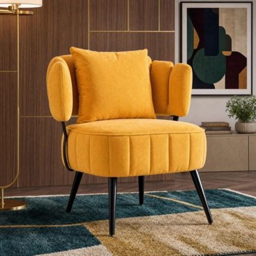 Upholstered Barrel Accent Chair Ergonomic Single Sofa Chair Decorative Armchair, Yellow - ModernLuxe