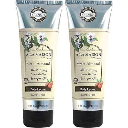 A LA MAISON Moisturizing Lotion, Sweet Almond - Uses: Hand and Body, Argan Oil, Pure Shea Butter, Essential Oils, Plant Based, Cruelty-Free, SLS and Paraben Free (8 Oz, 2 Pack)