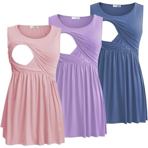 Bearsland Women's Maternity Nursing Tank Tops Sleeveless Scoop Neck Breastfeeding Shirt Pregnancy Clothes