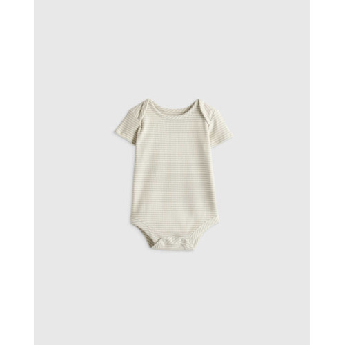 Quince Softest Rib Short Sleeve Bodysuit  in Grey Stripe
