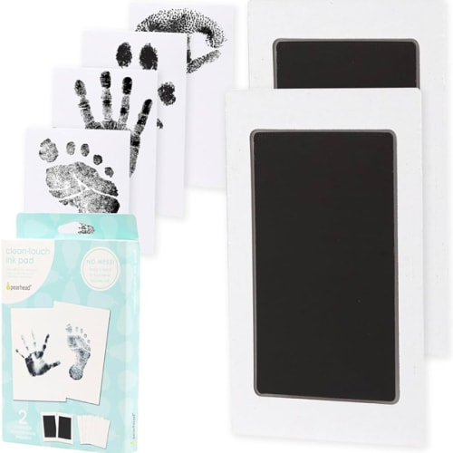 Pearhead Newborn Baby Handprint and Footprint Kit - No Mess Clean-Touch Ink Pad with Impression Cards, Safe for Skin, Perfect Keepsake for Family, Acid-Free, Black, Pack of 2