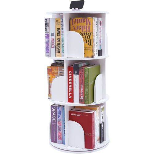 3 Tier Rotating Bookshelf Tower,Spinning Bookcase Lazy Susan,Revolving 360 Book Shelf Storage Round Carousel,Vertical Rotate Turning Spiral Corner Organizer,Floor Standing Storage Display Rack