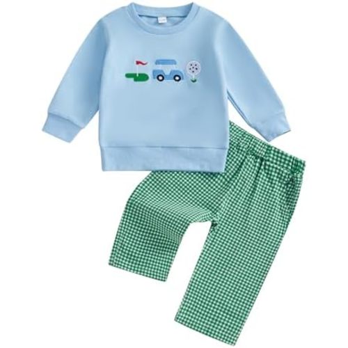 Toddler Boy Girl Golf Outfit Stripes Long Sleeve Sweatshirt Shirt Cute Pants Set Kids Baby Fall Winter Clothes