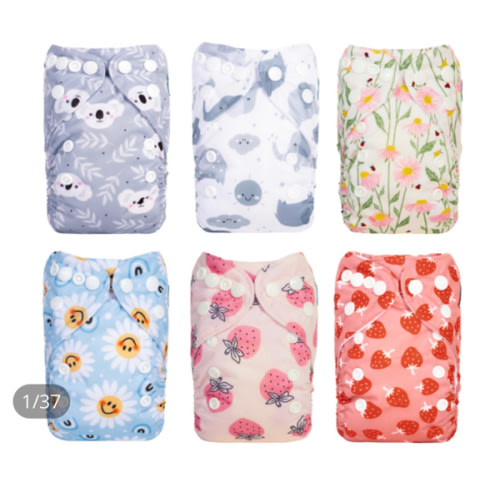 6-Pack Newborn Cloth Diapers with 6 Microfiber Inserts for Infants & Toddlers