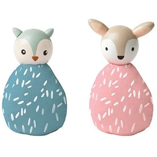 MiO Bean Bag Animal Imaginative Play Character Peg Dolls - Owl & Deer Montessori Style STEM Learning Wooden Building Accessory for 3 Years + Up by Manhattan Toy
