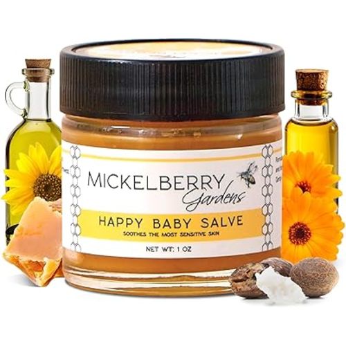 Mickelberry Gardens Herbal Baby Salve – Organic Diaper Rash Cream with Calendula & Beeswax – Natural Soothing Ointment for Sensitive Skin, Eczema & Dryness (1 oz)