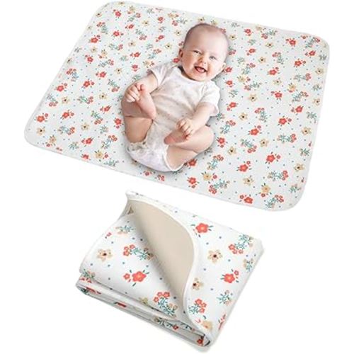 Baby Diaper Changing Pad, 19.7"x25.6" Waterproof Changing Pad Liners with 100% Muslin Cotton Front Top and Leather Back, Soft and Absorbent Portable Changing Mat for Travel, Changing Station