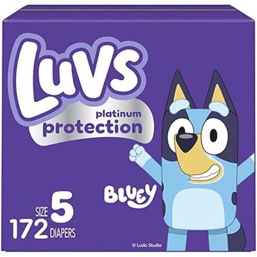 Luvs Size 5 Baby Diapers, Platinum Protection Bluey Diapers for Day & Night,Size 5 (27+ lb), 172 Count