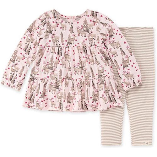 Burt's Bees Baby Baby Girls' Top and Pant Set, Tunic and Leggings Bundle, 100% Organic Cotton - Newborn - Reindeer at Play