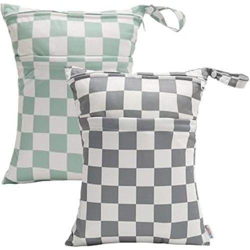 ALVABABY Wet Dry Bags with Two Zippered 2pcs Travel Beach Pool Daycare Soiled Baby Reusable Waterproof Yoga Gym Bag for Cloth Diaper Swimsuits Wet Clothes Sets 2LM15-CA