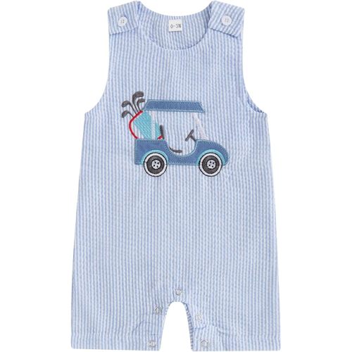 Baby Boy Golf Outfit Crew Neck Sleeveless Embroidery Golf Cart Romper Jumpsuit Casual Summer Toddler Boy Shortalls