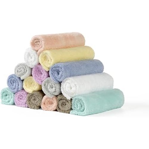 Baby Washcloths 16 Pack,Soft Coral Fleece Baby Face Towels,Absorbent,Reusable Washcloths for Babies,8 Pastel Colors,Baby Bath Cloths for Newborns,Infants and Toddlers,10x10Inch