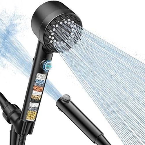 FEELSO Filtered Shower Head with Handheld, High Pressure 4 Spray Showerhead with Filters & Upgraded Anti-clog Nozzles for Hard Water -Remove Chlorine, Reduce Dry Itchy Skin -ON/OFF Switch for Pet Bath