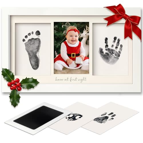 Inkless Hand and Footprint Kit, Boy, Girl, Newborn Keepsake - No Mess Ink Pad for Baby Handprint, Clean Touch Paw Print Kit for Dog Picture Frame,Personalized Baby Christmas Shower Gifts(Alpine White)