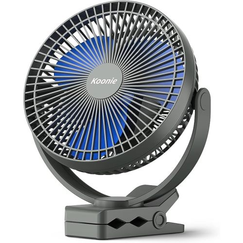 Koonie 10000mAh Rechargeable Portable 8-Inch Clip-on Fan, USB Car Fan 4 Speeds, Sturdy Clamp for Office Desk, Golf Cart, Stroller, Outdoor, Travel, Camping, Tent, Gym, Treadmill