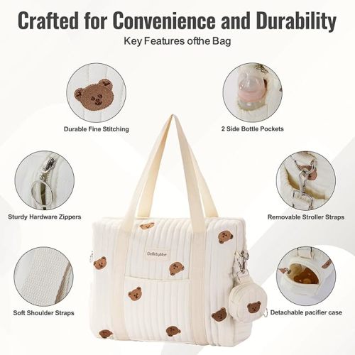 GOBABYMART 3pc Diaper Bag Tote Set, Hospital Bag for Labor & Delivery, Maternity Travel Bag with Changing Pad & Pacifier Case