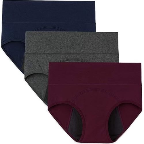 INNERSY Period Underwear for Women High Waisted Leak-Proof Postpartum Menstrual Panties 3-Pack