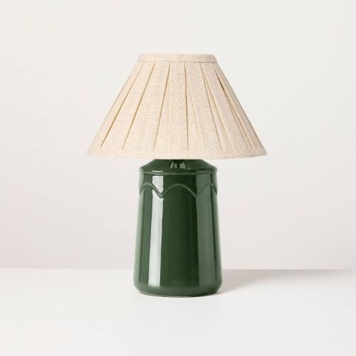 Green Ceramic Table Lamp with Pleated Shade - Hearth & Hand™ with Magnolia