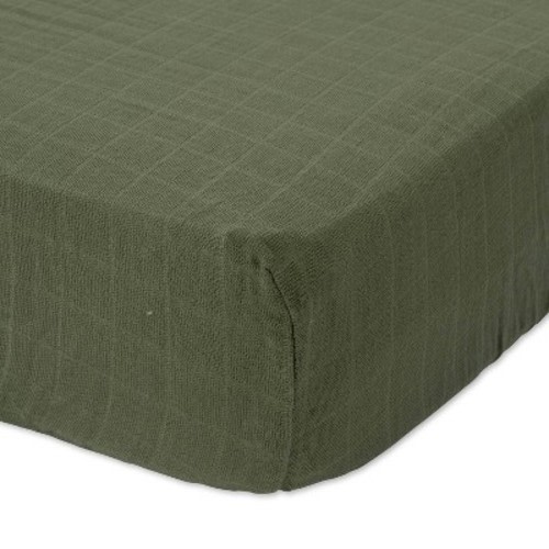 Little Unicorn Cotton Muslin Crib Sheet, Color: Fern