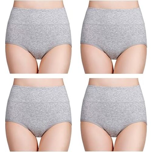 wirarpa Women's Cotton Underwear High Waisted Ladies Panties Full Coverage Briefs 4 Pack (Regular & Plus Size)